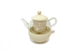 Tetera de crsital con infusor, taza y tapa de porcelana