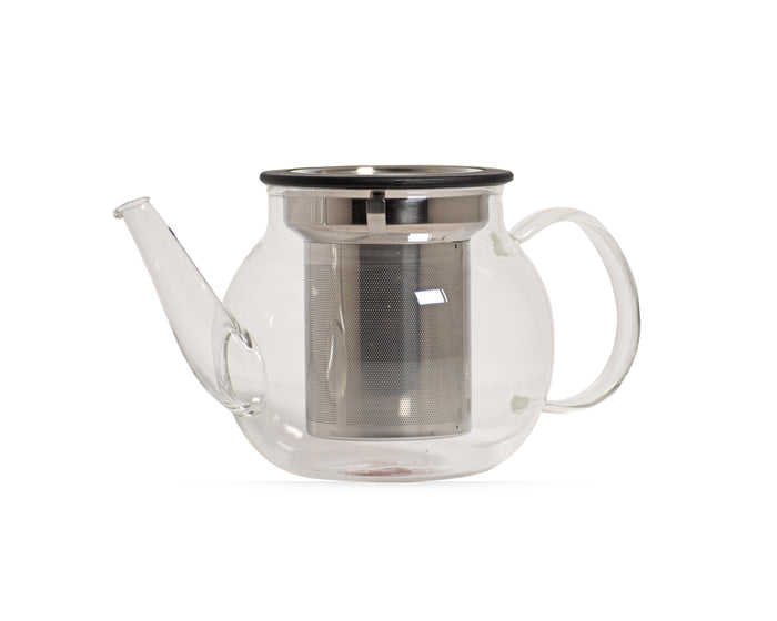 Tetera de cristal con infusor de acero y tapa de color